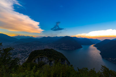 Scenic view of mountains against sky during sunset