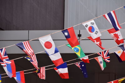 High angle view of multi colored flags hanging