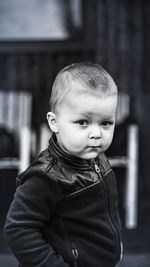 Portrait of boy wearing leather jacket