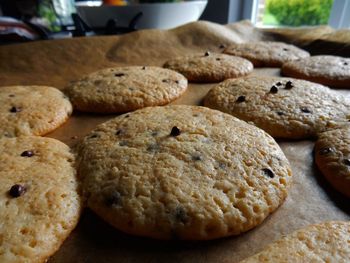 Close-up of cookies on baking sheet