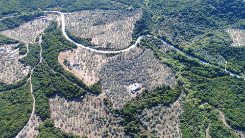 High angle view of winding road