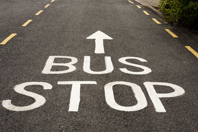 High angle view of sign on road