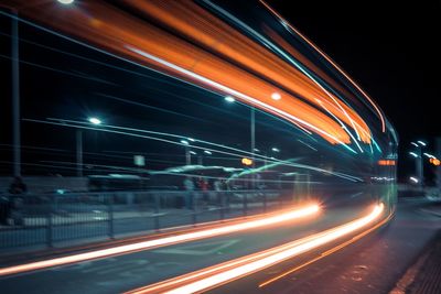 Light trails on road at night