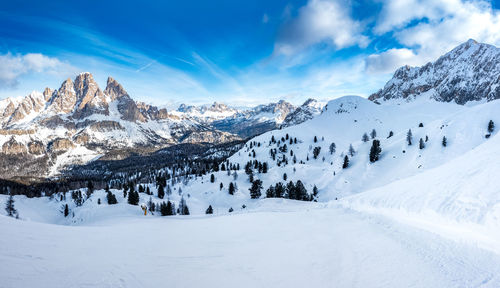 Scenic view of snowcapped mountains against sky