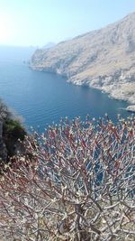 High angle view of sea against clear sky