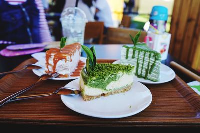 Close-up of food served on table