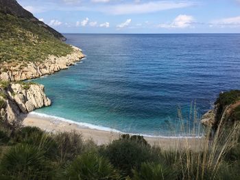 Scenic view of blue sea on sunny day