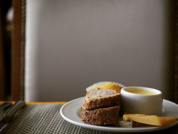 Close-up of breakfast on table