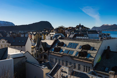 High angle view of buildings in city