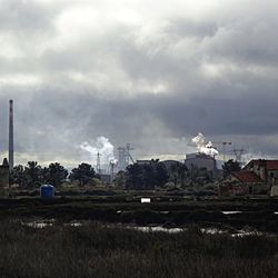 Rural landscape against cloudy sky