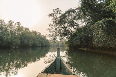 Scenic view of lake in forest against sky