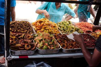 Spicy fruit and vegetables in market. freshly made.