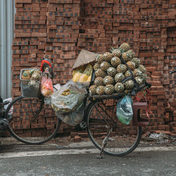 Bicycle against brick wall