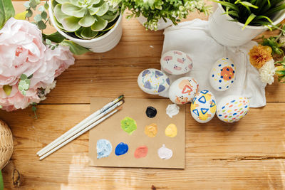 High angle view of food on table