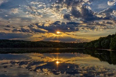 Scenic view of lake against sky during sunset