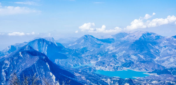 Scenic view of snowcapped mountains against sky