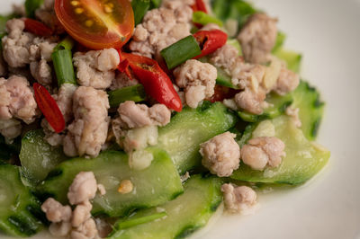 Close-up of chopped vegetables in plate