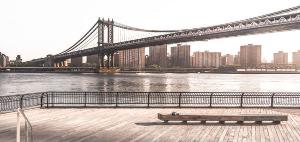 Suspension bridge over river