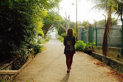 Rear view of a woman walking on pathway