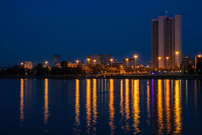 View of the embankment in yekaterinburg on a full moon