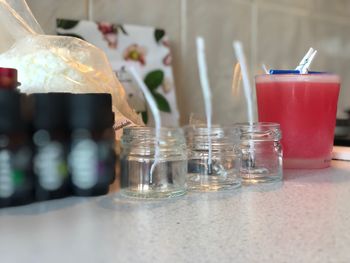 Close-up of bottles on table