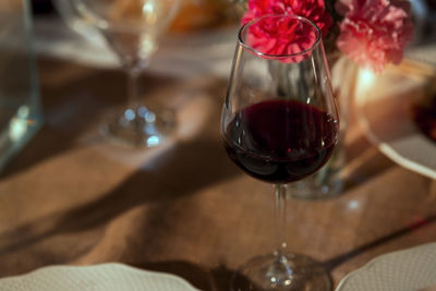 Close-up of wine glass on table