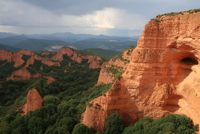 Scenic view of mountains against cloudy sky