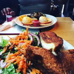 Close-up of food served on table