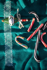 High angle view of multi colored toys