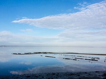 Scenic view of sea against blue sky