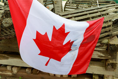 Close-up of red flag on roof