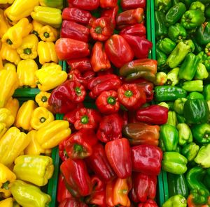 Full frame shot of bell peppers for sale in market