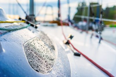 Close-up of sailboat in winter