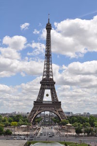 View of the eiffel tower against cloudy sky