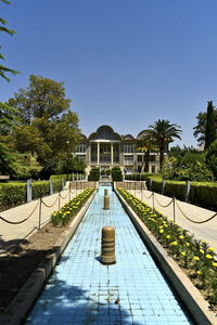 View of swimming pool against clear blue sky