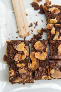 Close-up of brownie on table