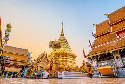 Wat phra that doi suthep with golden morning sky, the most famous temple in chiang mai, thailand