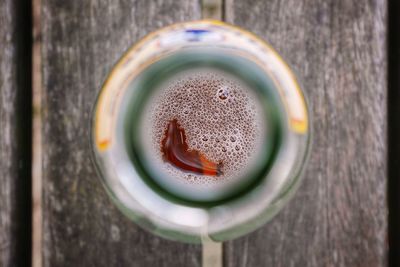 High angle view of drink on table
