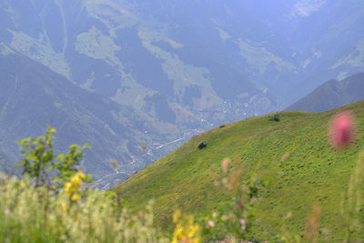 Scenic view of land and mountains