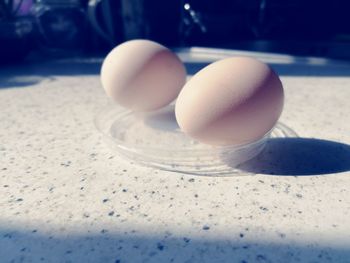 Close-up of eggs on table