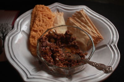 Close-up of food in plate on table