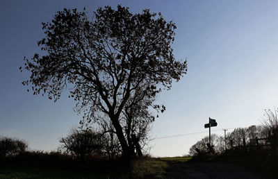 Silhouette tree on field against clear sky