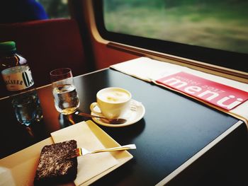 High angle view of coffee on table