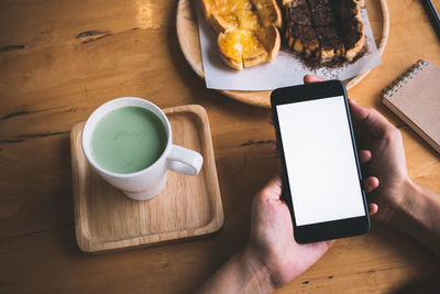 High angle view of breakfast on table