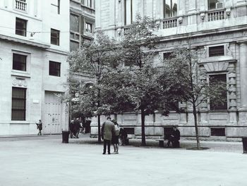 Man walking on tree in city