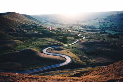 High angle view of mountain road against sky