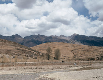 Scenic view of landscape and mountains against sky