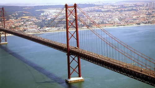 April 25th bridge over river in city on sunny day