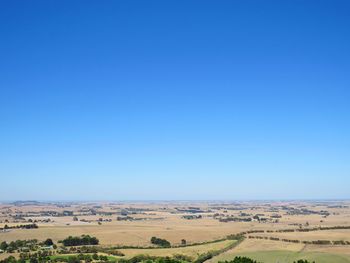 Scenic view of landscape against clear blue sky