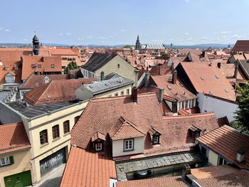 High angle view of townscape against sky